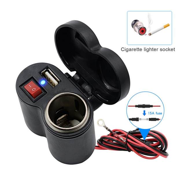 Cigarette Lighter Motorcycle Phone Charger Adapter Bike Handle Bar Handlebar 12V Cigarette Lighter Socket Charging