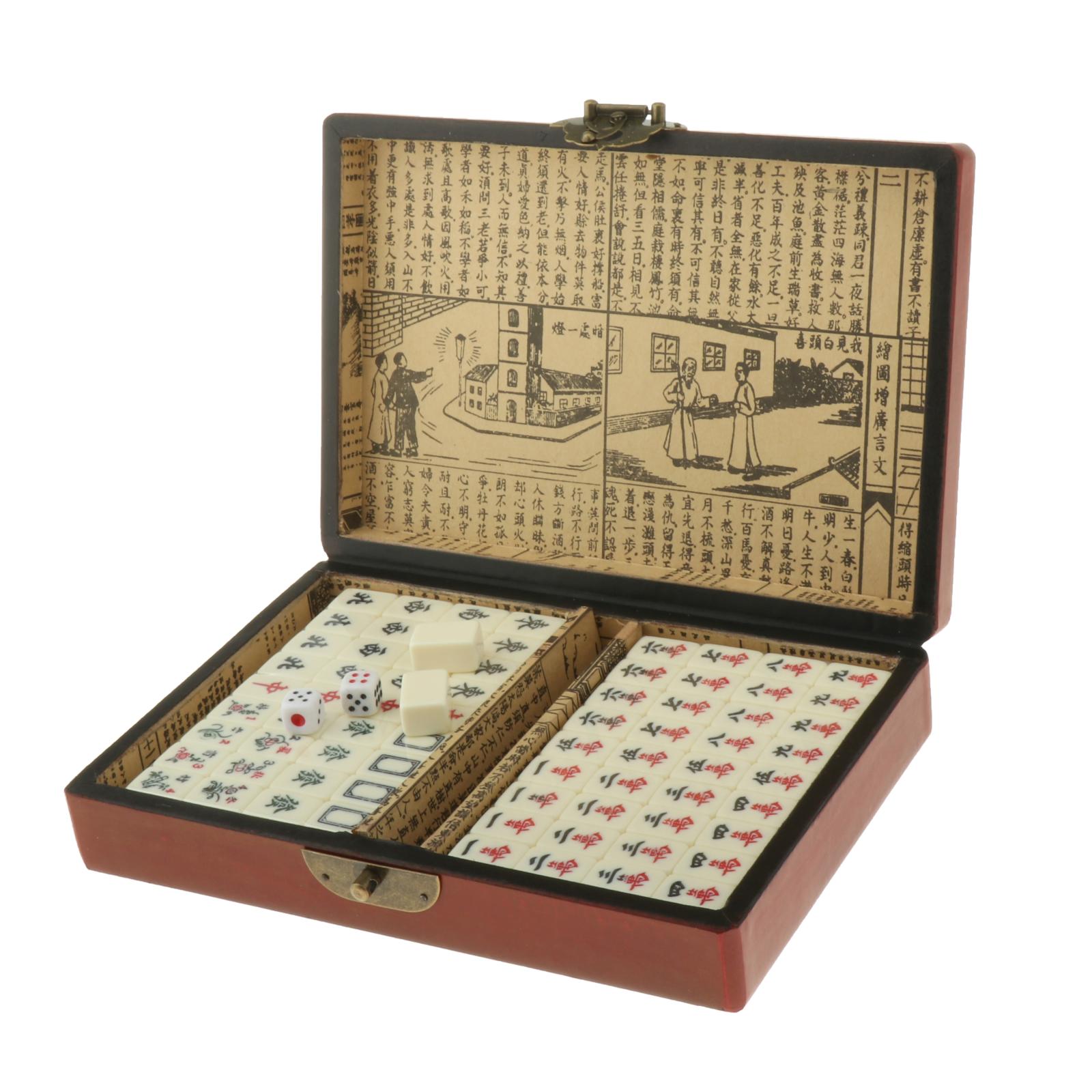 Vintage 144 Tiles Mah-Jong Chinese Numbered Mahjong Set Portable Chinese Family Party Gambling Game Board with Leather Case