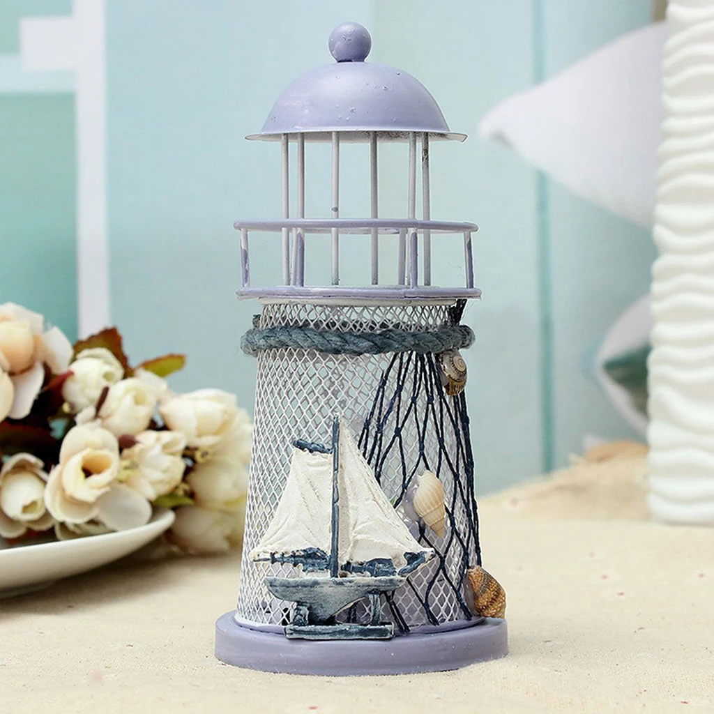 Mediterranean Style Lighthouse Lanterns Candle Holder Tealight Candlestick Indoor/Outdoor Decor Ornaments