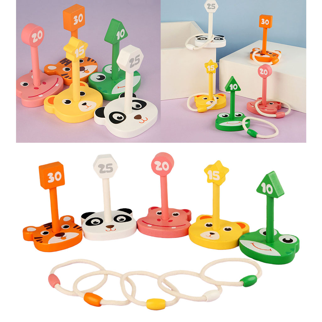 Wooden Animal Ring Toss Game with Animal-shaped Stand Learning Math Educational Toys Outdoor Lawn Game