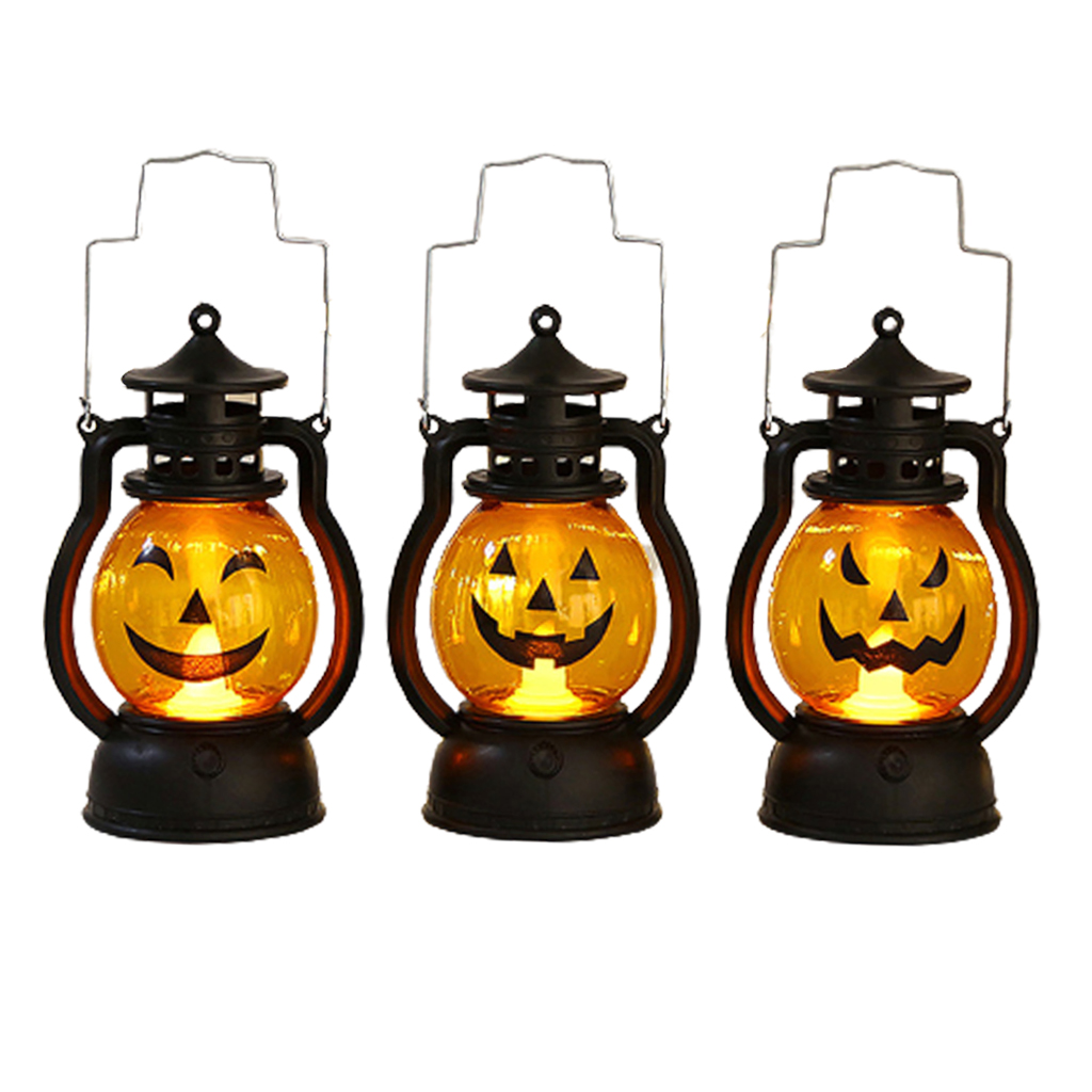 3x Halloween Decoration LED Pumpkin Battery Operated Lantern Light Lamp Decorations for Home Dining Room Bedroom Decor