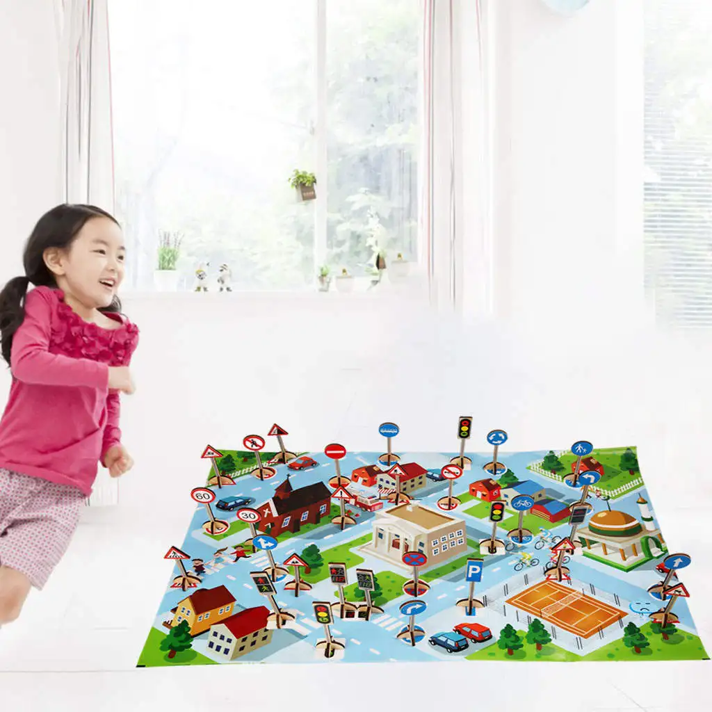 Wooden Street Signs Playset Traffic Knowledge Learning Landmark Model for Children