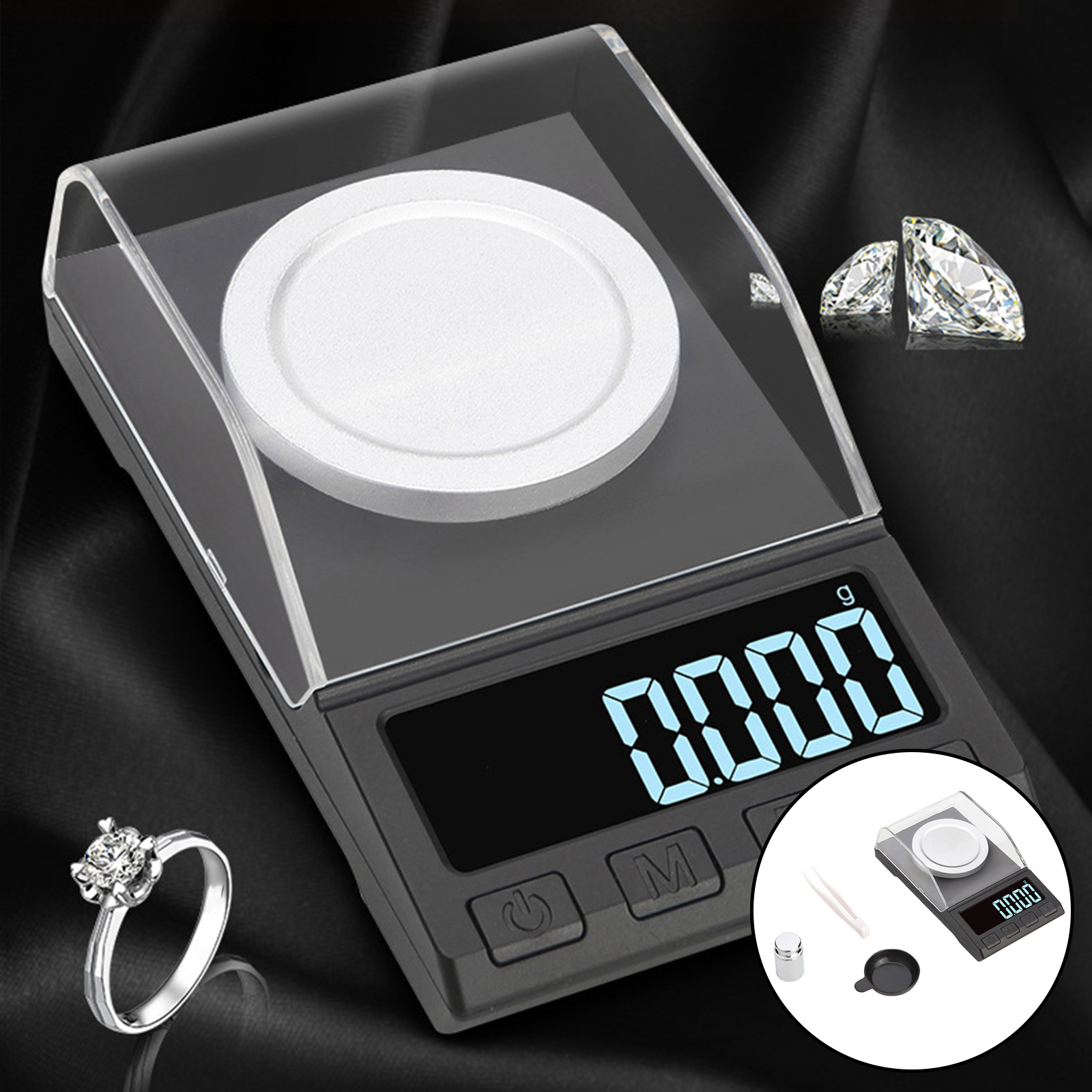 Digital Pocket Milligram Jewelry Scale with USB Cable 0.001g Reloading with LCD Backlit for Gold 8 Units Weighing Pan
