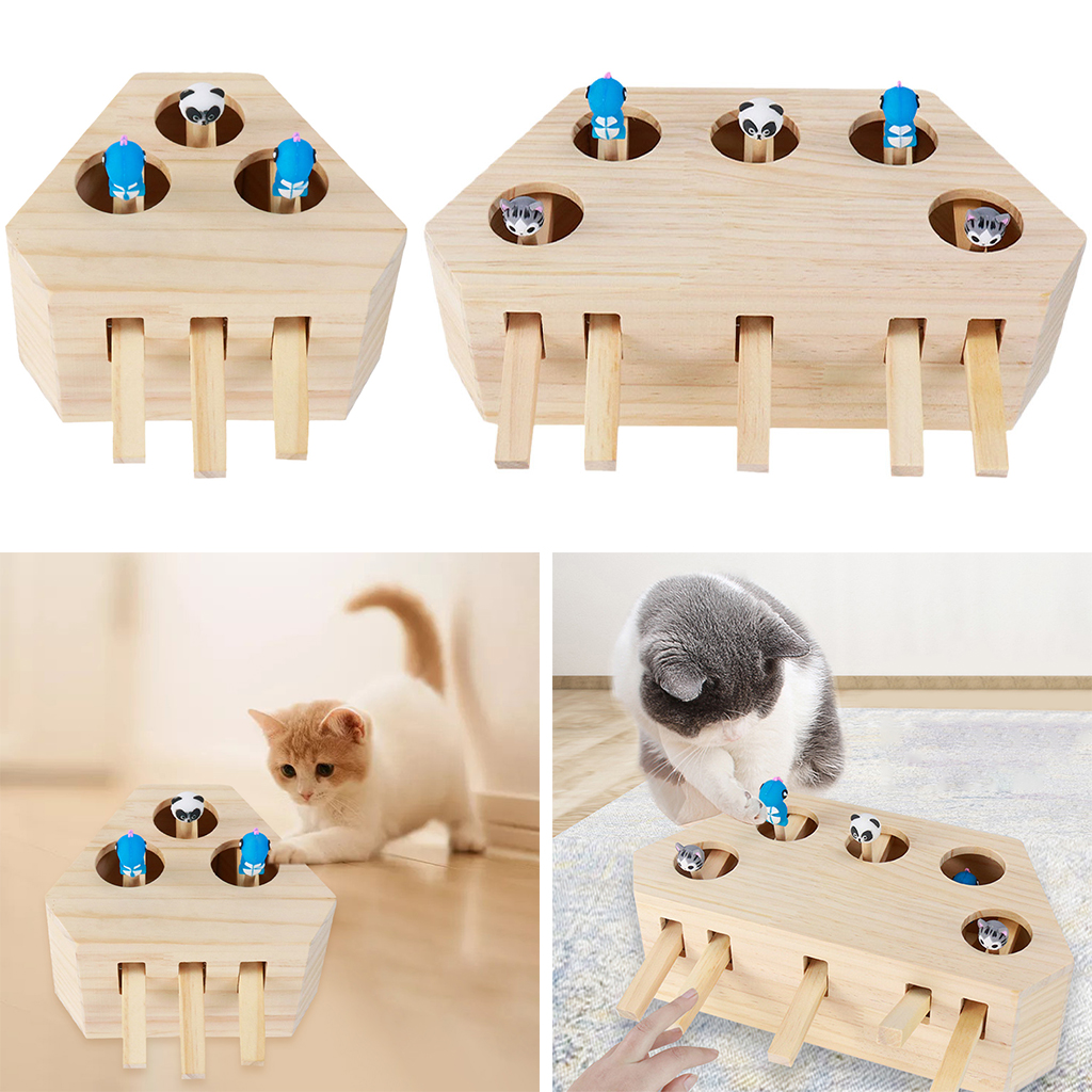 Interactive Cat Hunt Mouse Toy Wooden Solid Whack a Mole Game Box Funny Kitten Puzzle Toy Catch Mice Toy