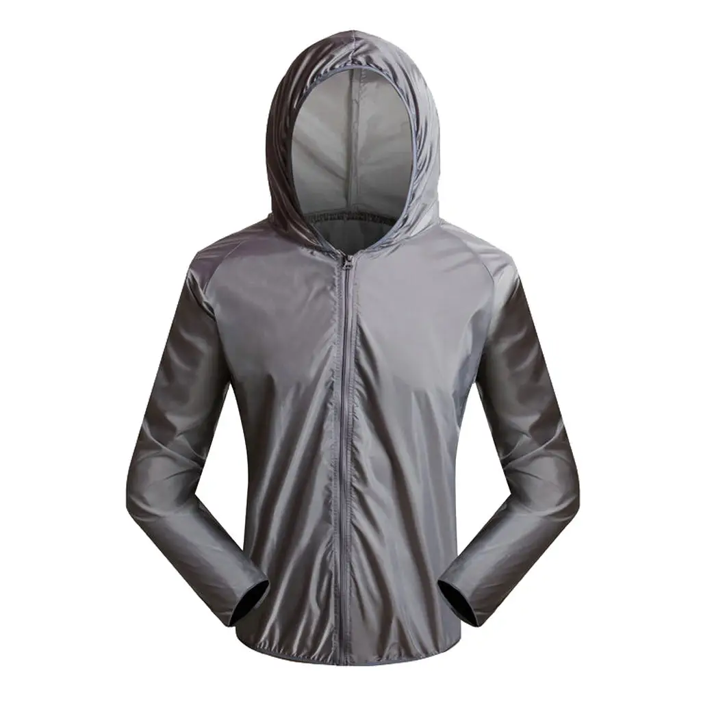 UV Protection Cycling Rain Skin Coat Jacket Windproof Raincoat Jersey Sportswear Grey for Hiking Camping Outdoor Activities