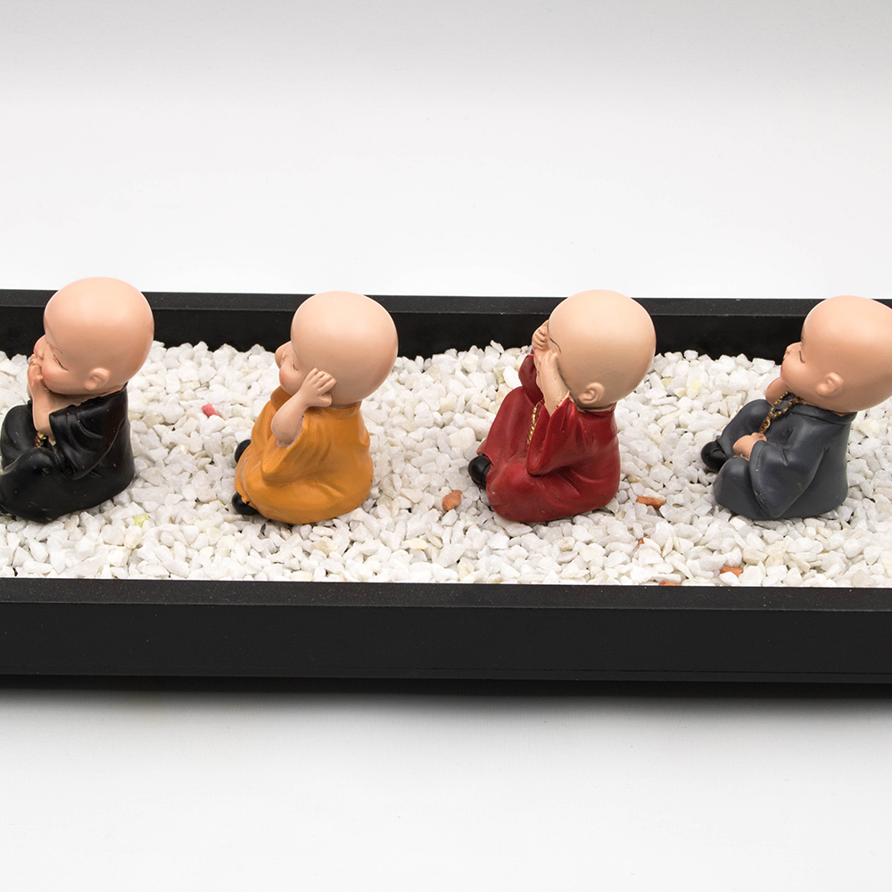 4pcs/Set Monk Doll Ornament Kungfu Resin Figurine Landscape DIY for Desktop