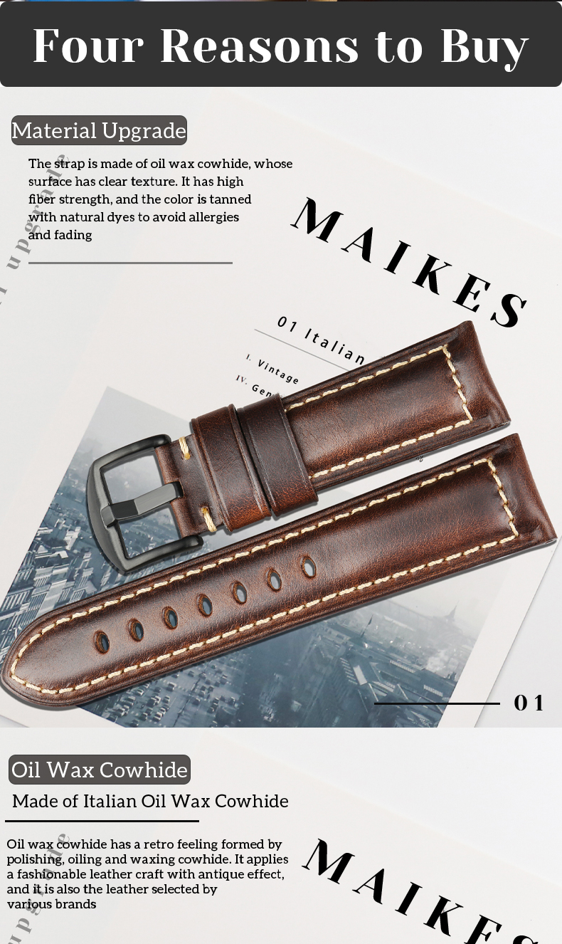 MAIKES Watch Accessories Watchbands 18mm - 26mm Brown Vintage Oil Wax Leather Watch Band For Samsung Gear s3 Fossil Watch Strap