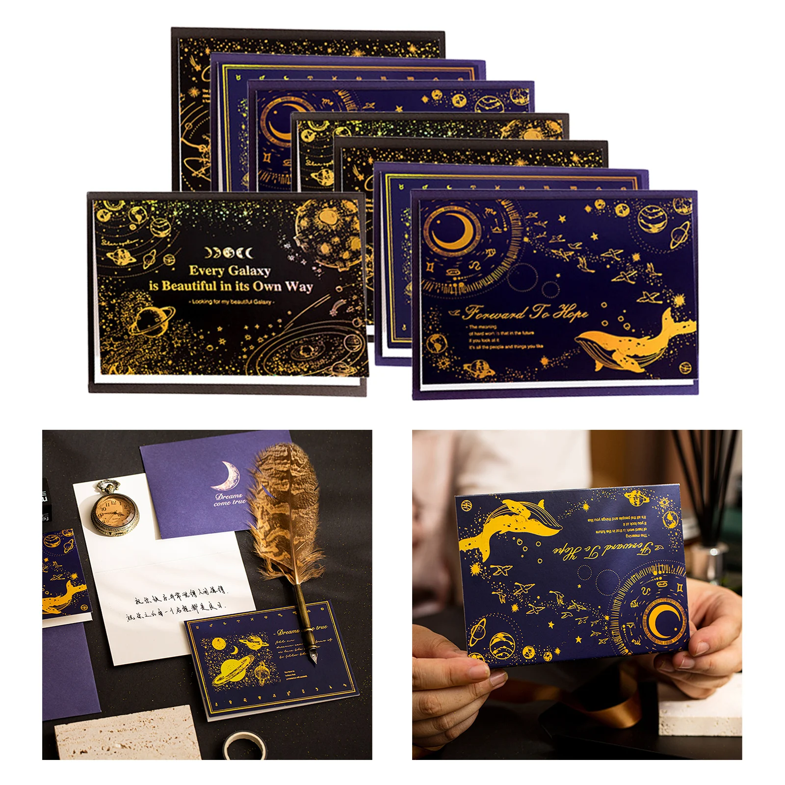 8x Multicolor  Blank Cards and Envelopes Gold Foil Luxury Seal Postcard Cardstock for Office Home Kids Wedding Birthday