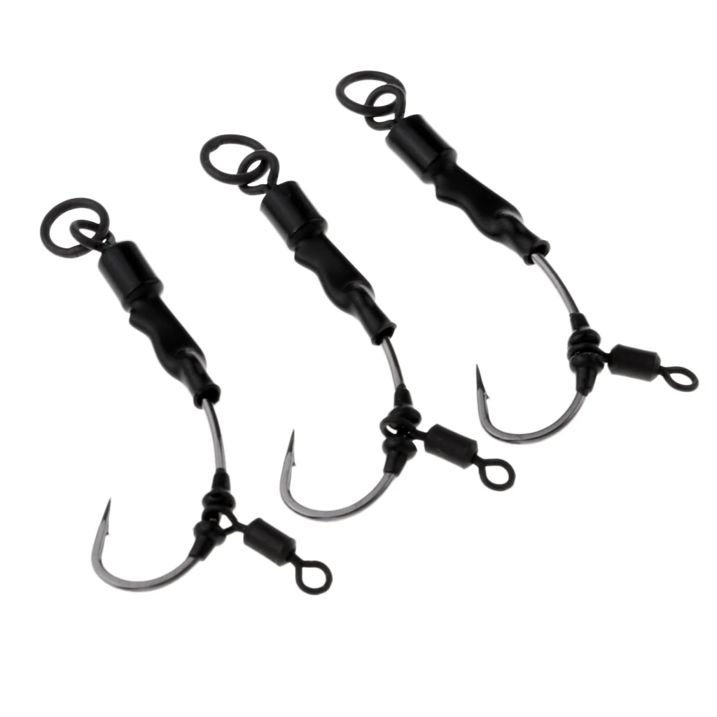 3pcs Carp Fishing Chod Rigs Ready Tied Chod Rigs Stiff Rigger Barbed Hooks