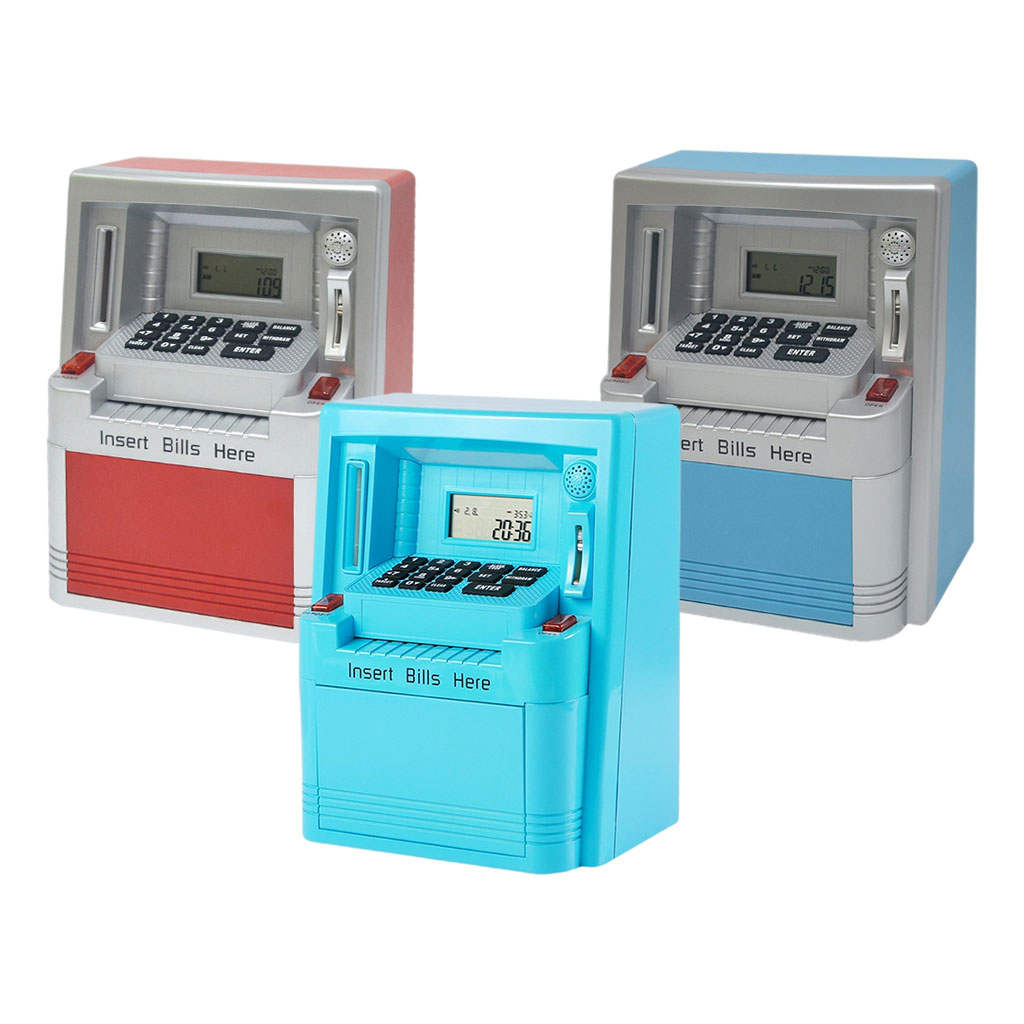 Automatic ATM Piggy Bank Timer and Clock with Alarm Clock Coin Cash Bank Machine Money Saver for Boys Girls Children Xmas Gifts