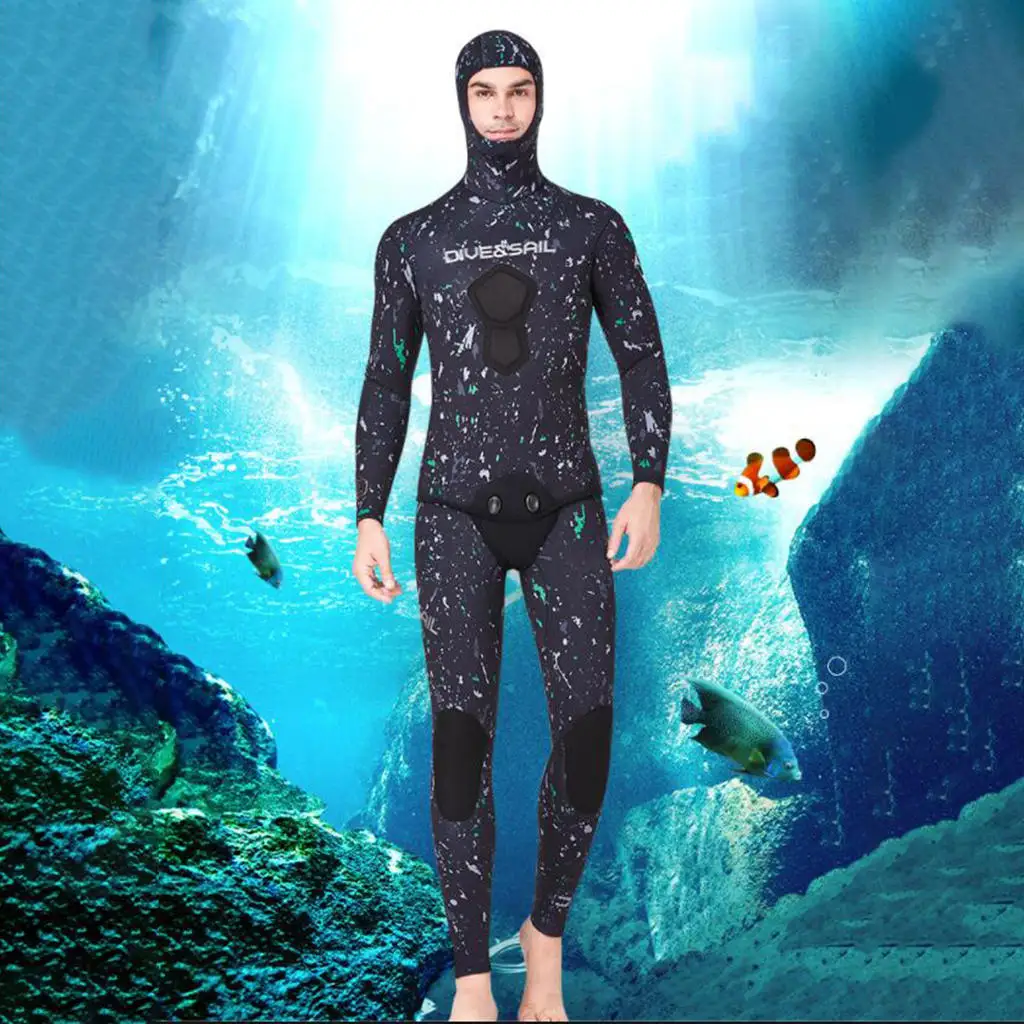Adults Men 7mm Neoprene Hooded Swetsuits Winter Submersible Deep Diving Full Wetsuit for Snorkeling Scuba Diving Fish Hunting
