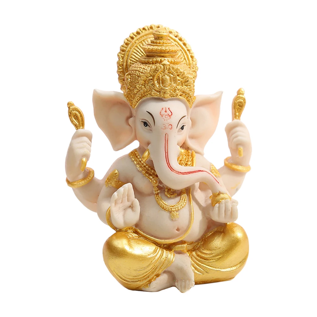 Hand Carved Mini 4" Ganesh Hindu Statue Figurine Ganesha Decoration Gold