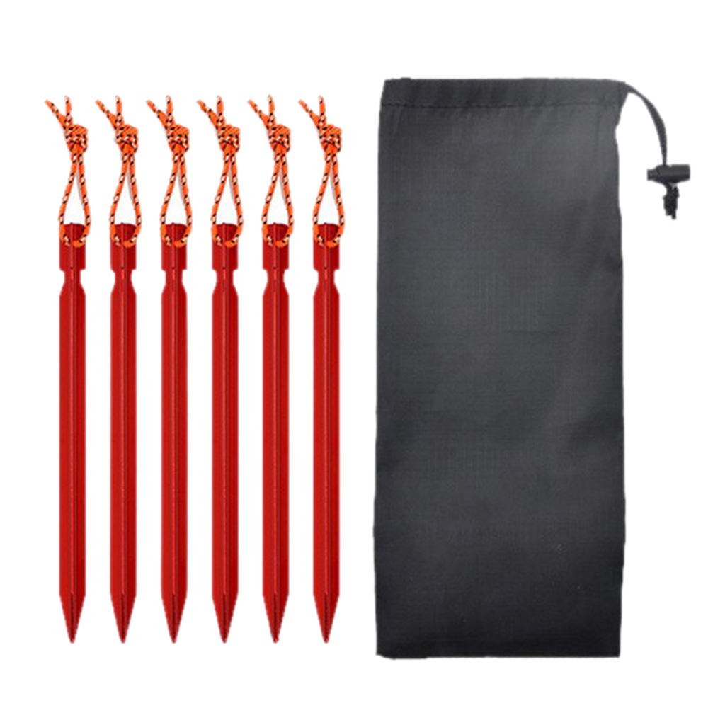 6-Pieces Tent Stakes, Aluminium Tent Nail Lightweight with Reflective Rope & Carrying Pouch