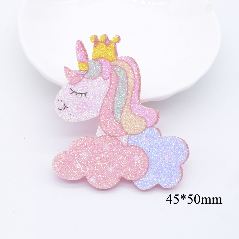 10Pcs Glitter Print Applikationen Dessert Einhorn für DIY Hut Headwear Haar Clips Bogen Zubehör Patches Handwerk Kuchen Topper Decor – Detail 6