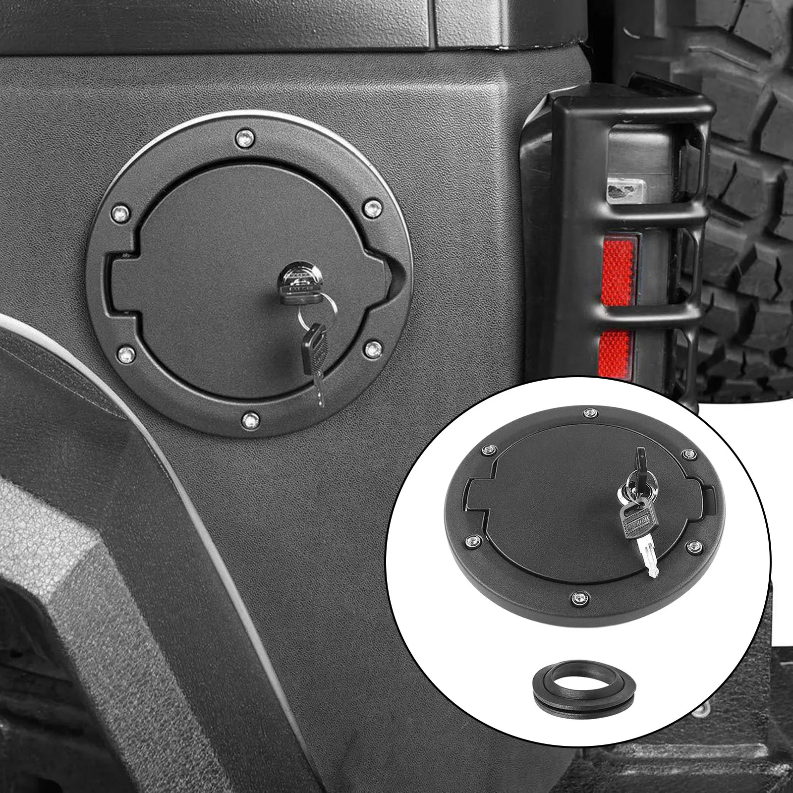 Locking Gas Fuel Filler Door Cover for Wrangler JK Door,Gas Tank Door Cover Auto Accessories Black