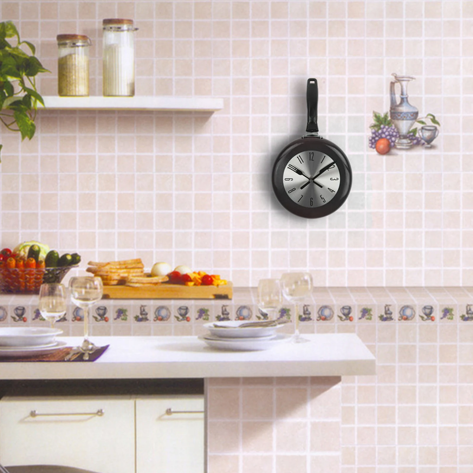 Cute Wall Clock 8 Inch Frying Pan Shape Modern Hanging Clock Art Watch Home