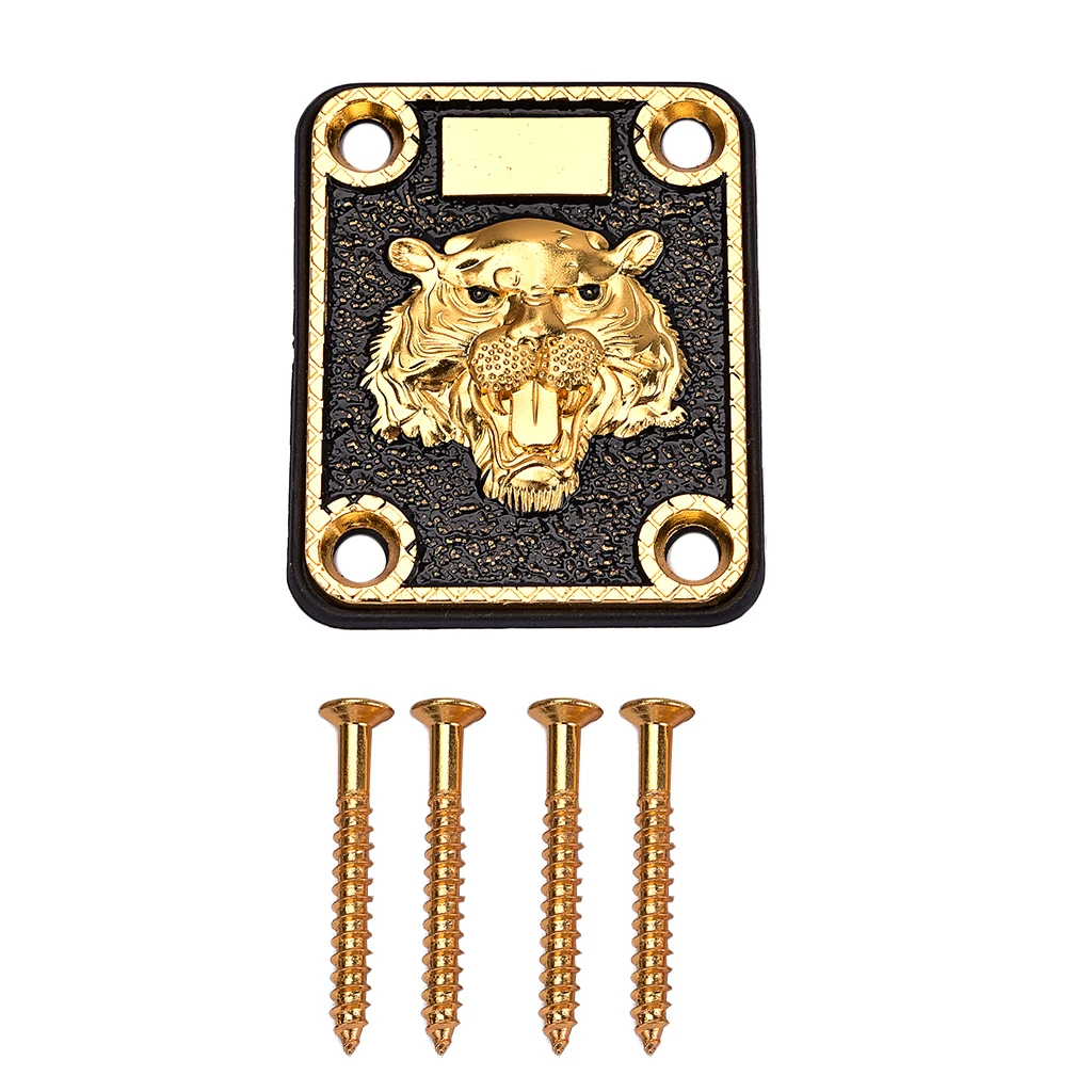 Zinc Alloy Tiger Pattern Electric Guitars Neck Plate with Mounting Screws DIY String Instrument Accessory