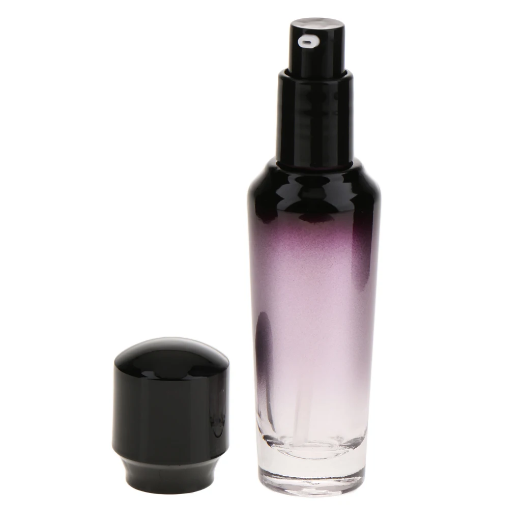 Empty Purple Glass Pump Bottle Makeup Lotions Gel Serum Container 35ml