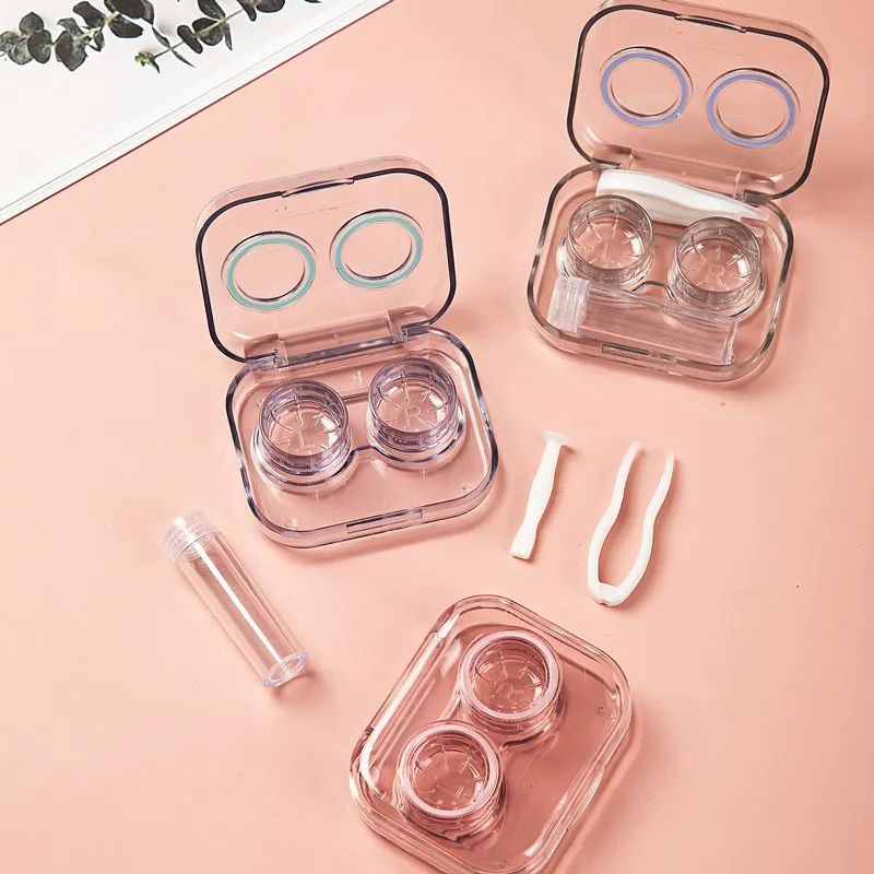 New Style Transparent Tweezers Suction Stick Container Set Portable Contact Lens Box for Women Travel Contact Lenses Case