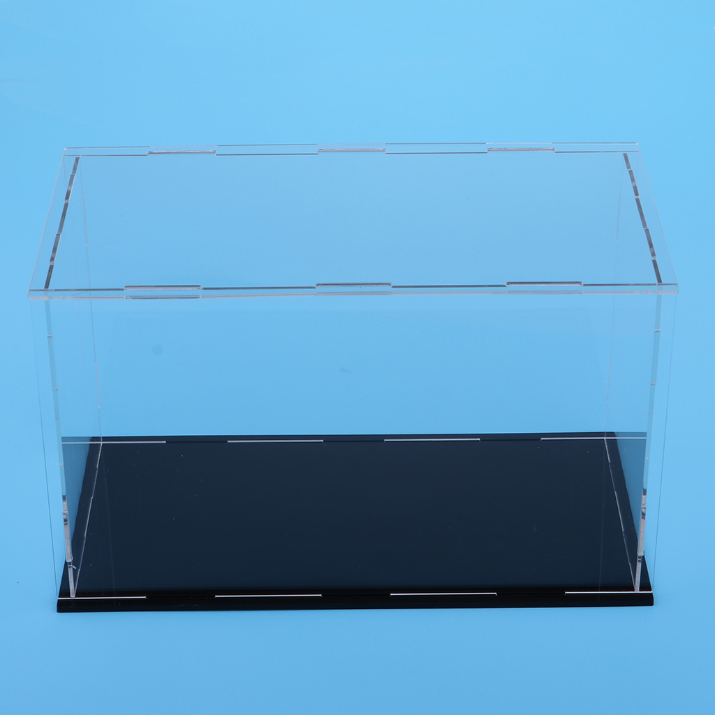 Clear Acrylic Display Case Rack Box Cube Organizer Stand & Black Base for Dolls or Collectibles Model Toys - 23 x 11 x 11 cm