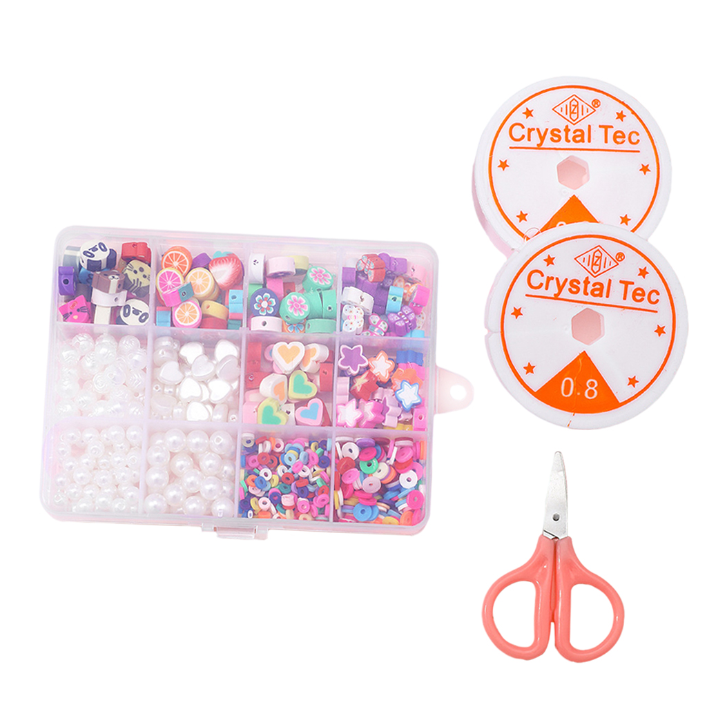 Beads Set Colorful Clay Handmade Polymer Round Spacer Beads Crafting Beads Kit for Collar Choker DIY Crafts Adults Girls