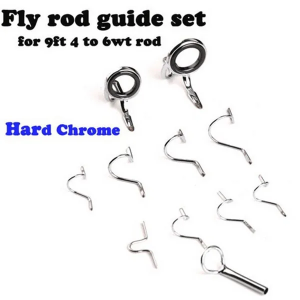 11 Pieces Fly Fishing Rod Guide Set Building Wrapping 9FT 4-6WT Hard Snake Guide Tip Hook DIY Eye Rings Different Size