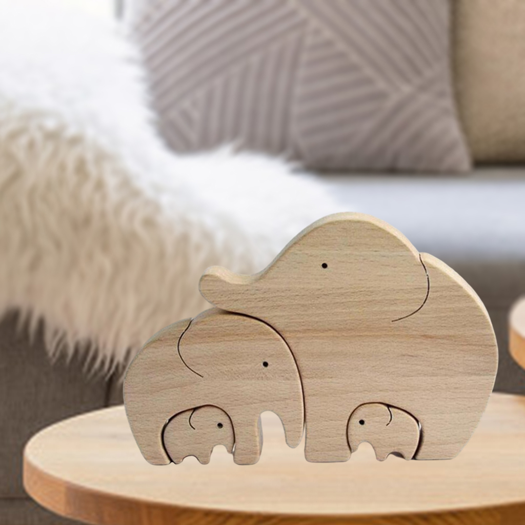 Wooden Elephant Sculpture Statue, Art Animal Figurine Home Decor Living Room TV Shelf Ornaments Artwork Mother's Day Gift