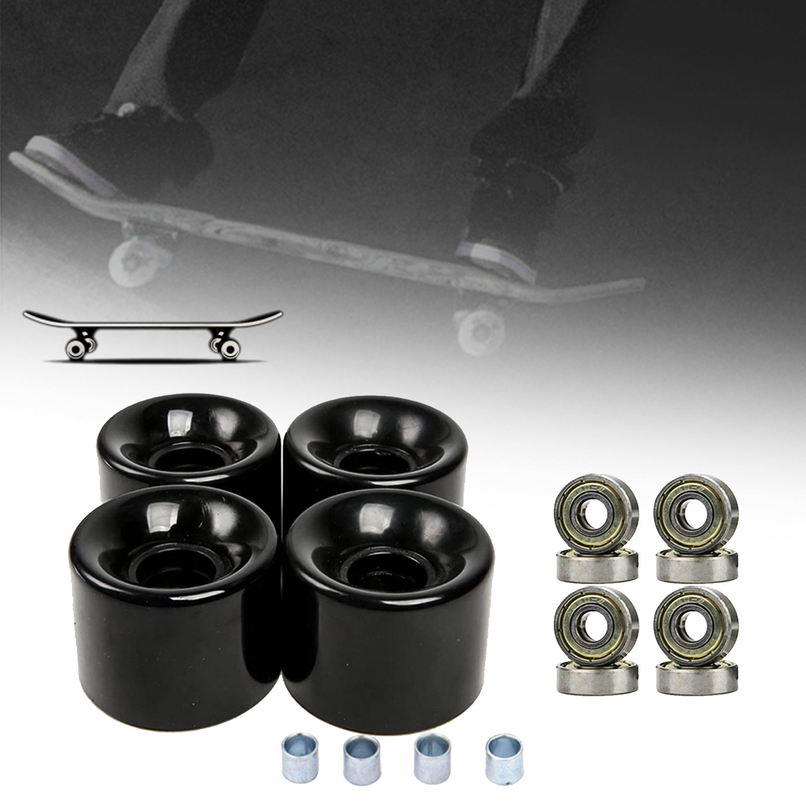 Pack of 4 Pro Skateboard Wheels with Bearings and Spacers Cruiser Wheels