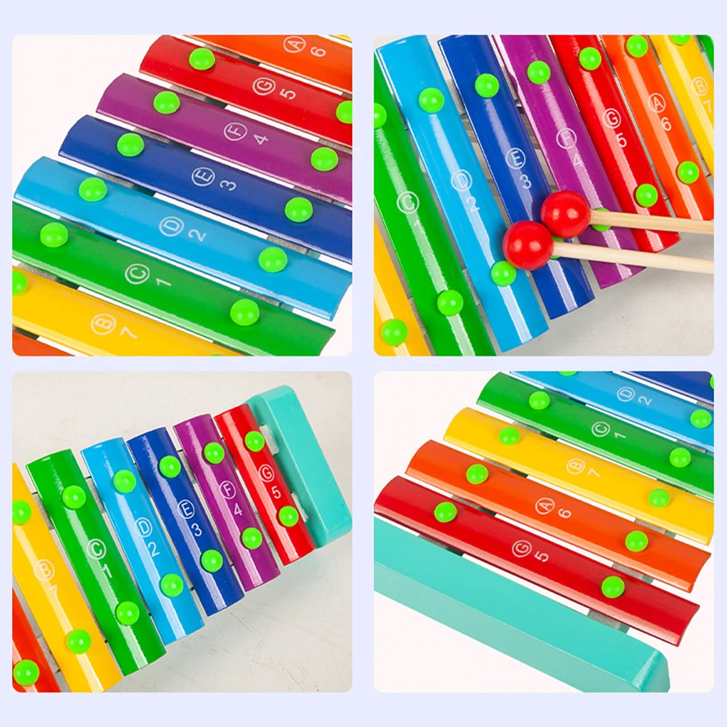 Wooden Multi-colored Kids Xylophone Toy Educational 15 Note Rhythm Glockenspiel Music Cognition Training Learning for Baby