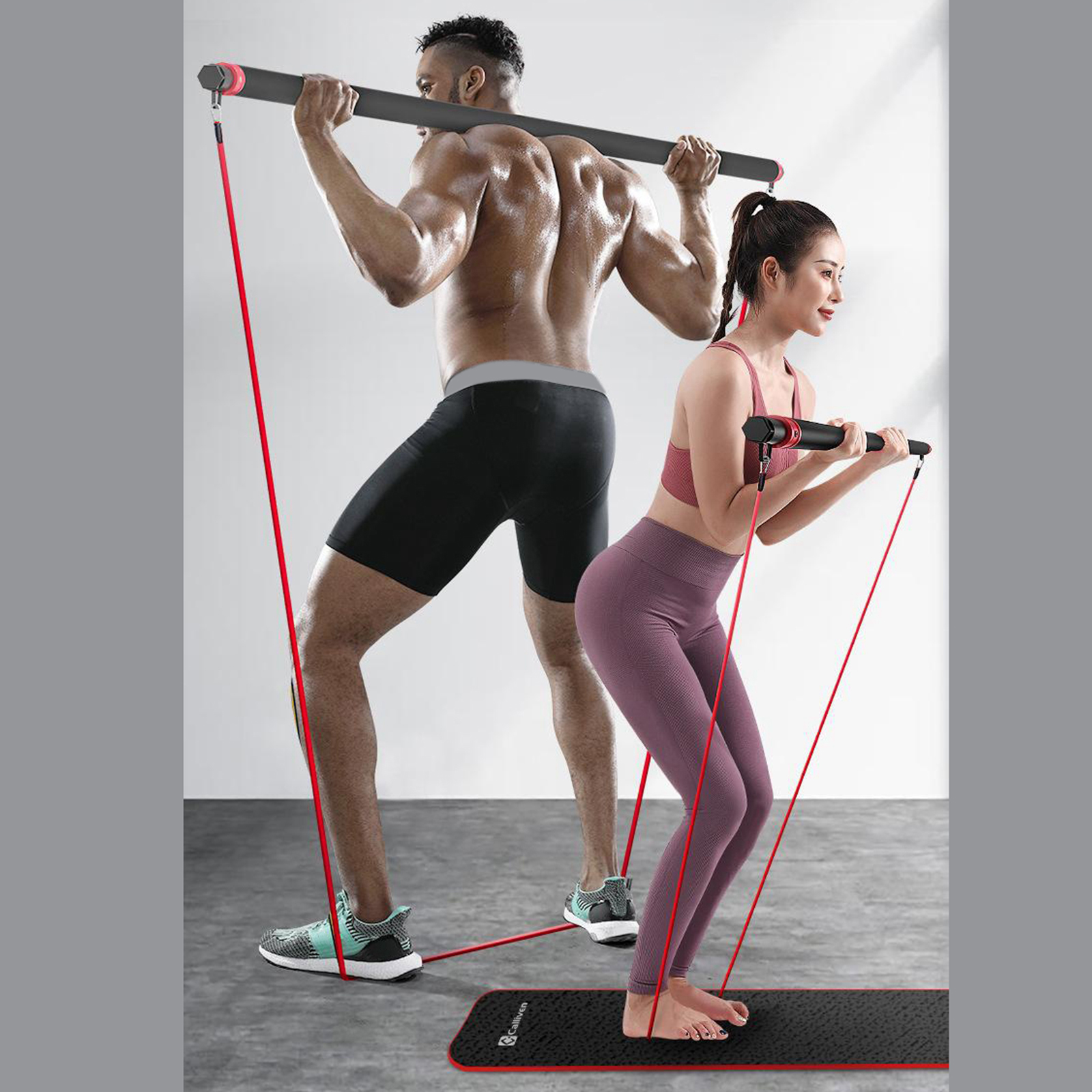 Portable Pilates Bar Stick Adjustable Exercise Bar Resistance Band for Yoga Gym