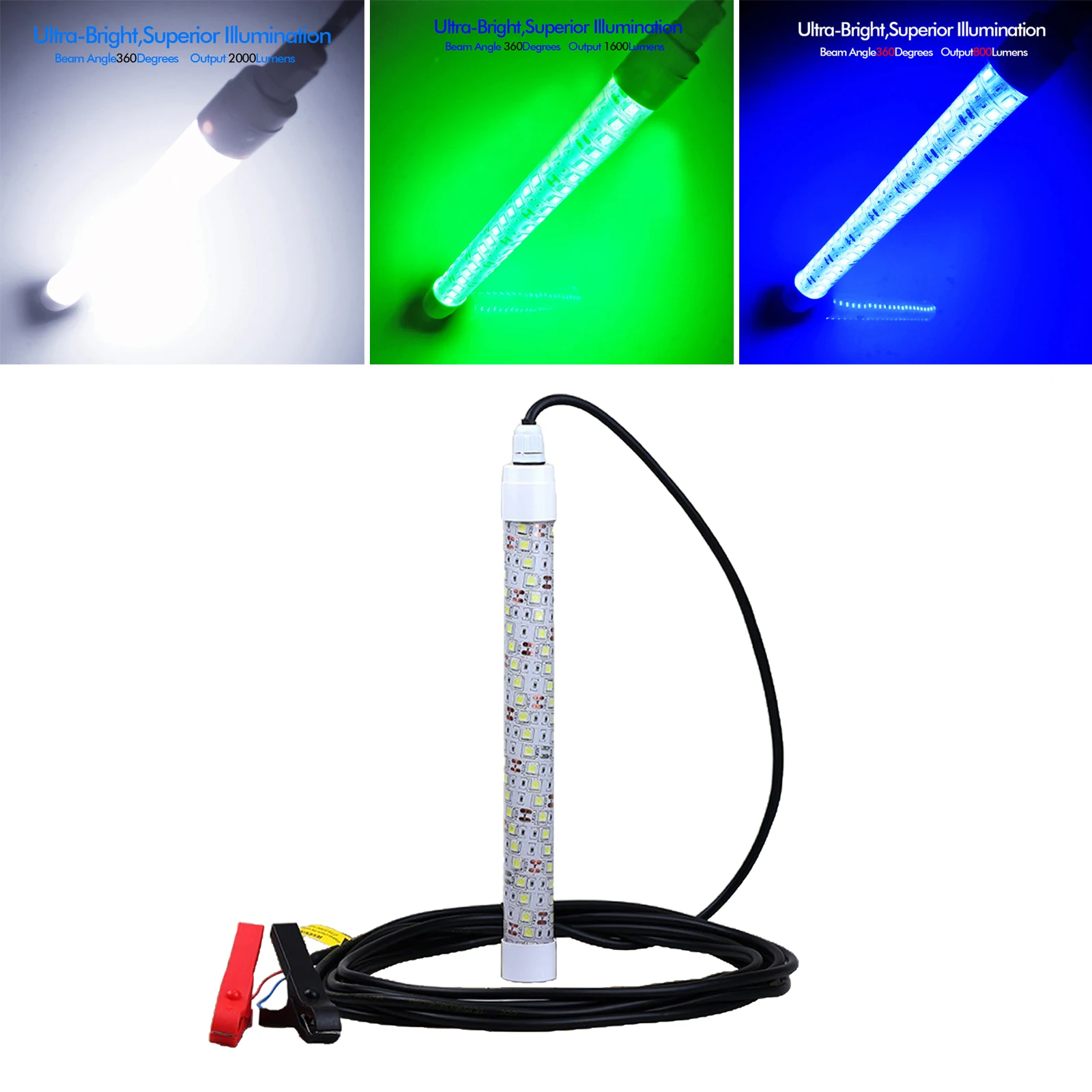 Portable 12.2" 12V 30W LED Green Underwater Submersible Waterproof Fishing Light