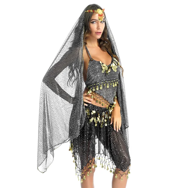 Huateng Danza del Vientre Outfits para Mujer, Bollywood Indio árabe  Carnaval Bailando Rendimiento Lentejuela Disfraz: : Moda