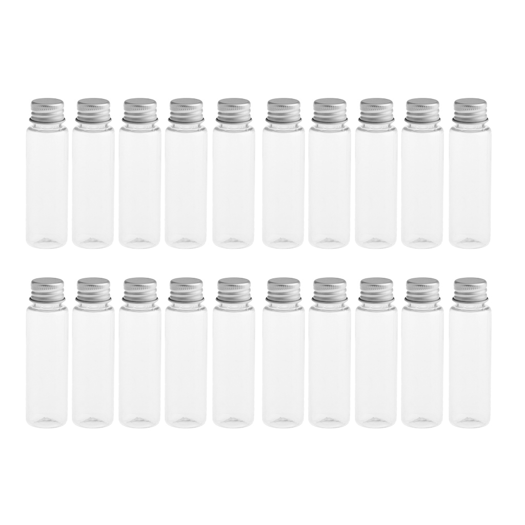20Pcs Plastic Refillable Travel Bottles Aluminum Screw Caps Container 30ml