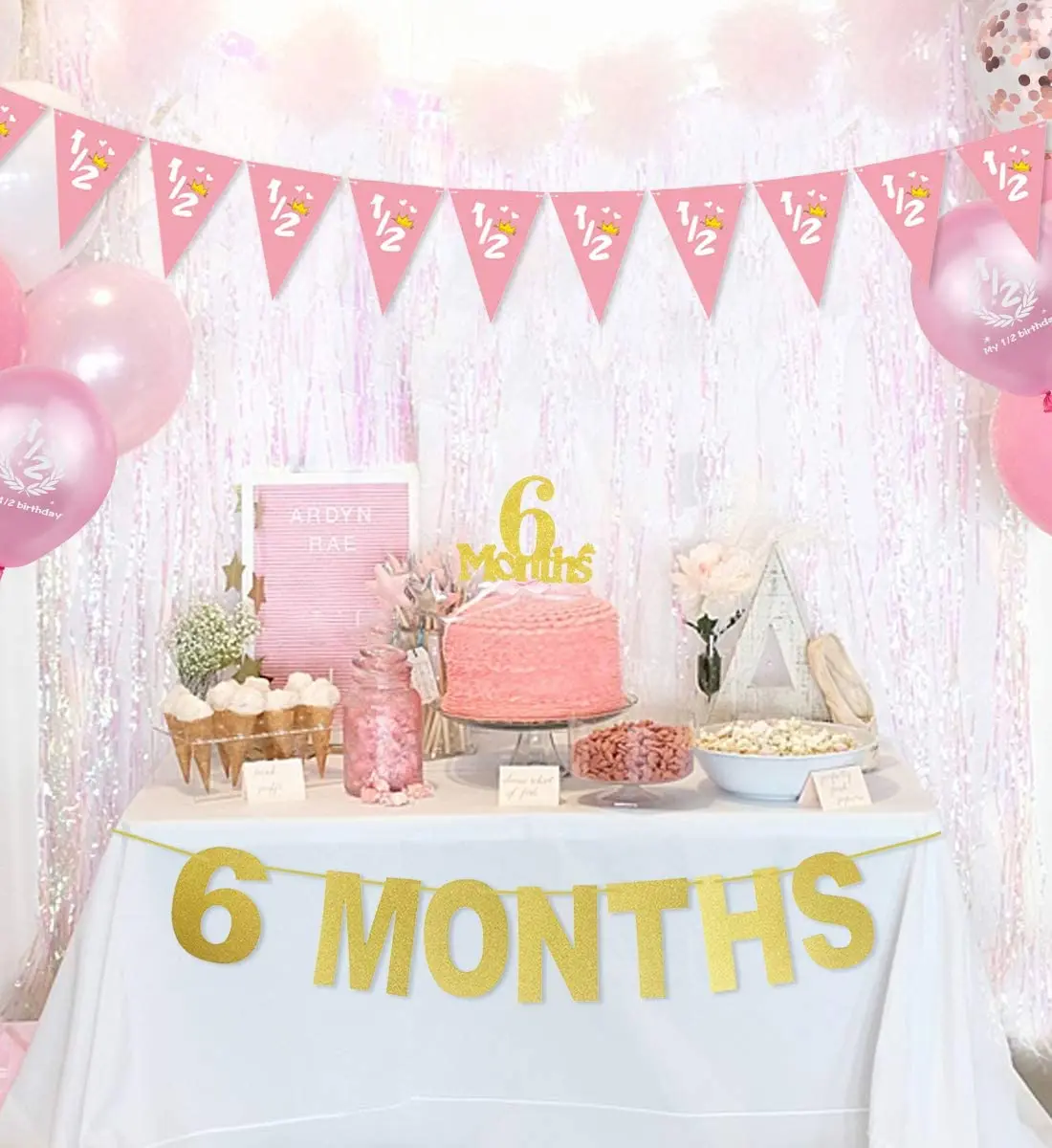 188 Months Birthday Party Decorations Balloon Set for Girls Gold Half Year  Banner Cake Topper Pink 18/18 Pennant Party Supplies