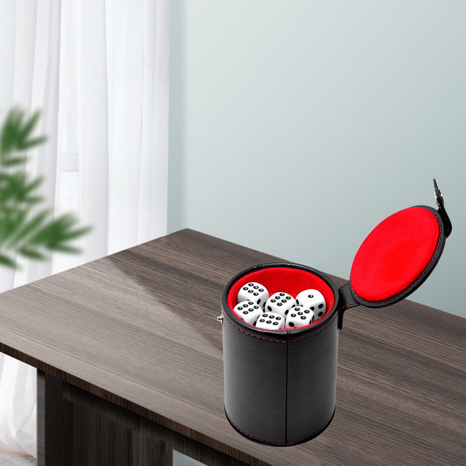 Black PU Leather Double Layer Dice Cups Red Flannel Dice Cup Bar Game Supplies With 5 pcs Dices Game Tool