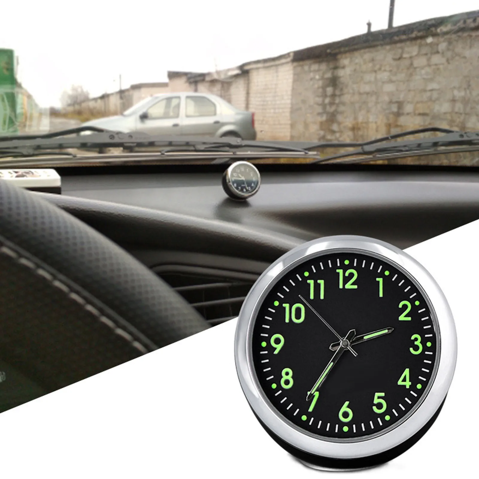 WINOMO Car Dashboard Clock Glowing Clock with Luminous Time Round Auto Vehicle Quartz Clock Mini Automotive Clock 