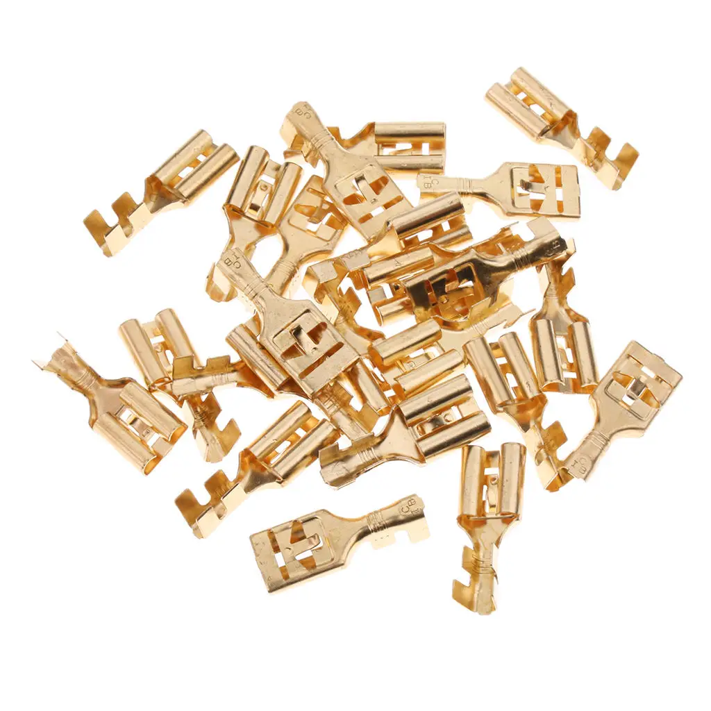 25 Pieces Brass Crimp Terminal Cable Locking Female Spade Connector 9.5mm