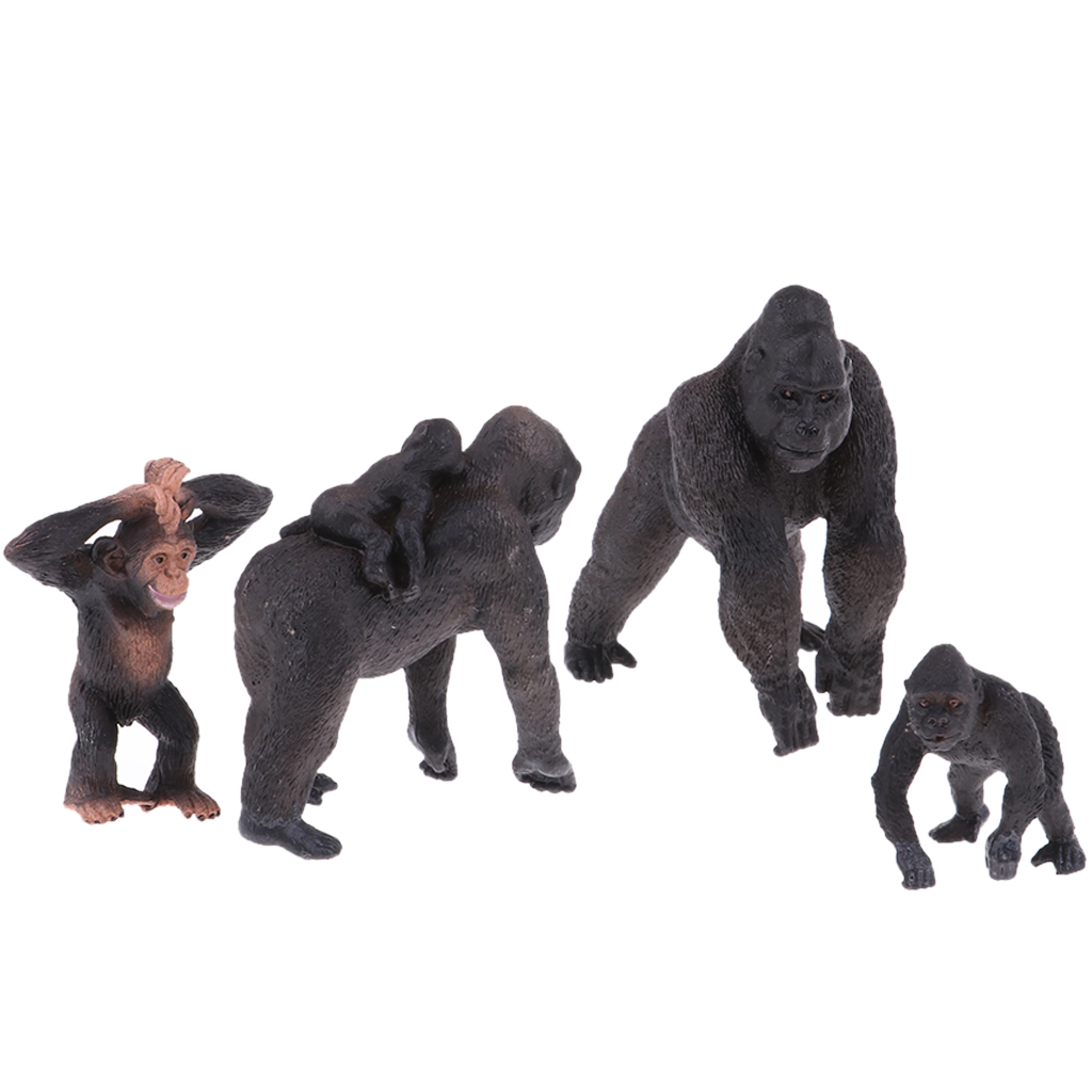 Wildlife Gorilla and Babies – Realistic Hand Painted Toy Figurine Model –