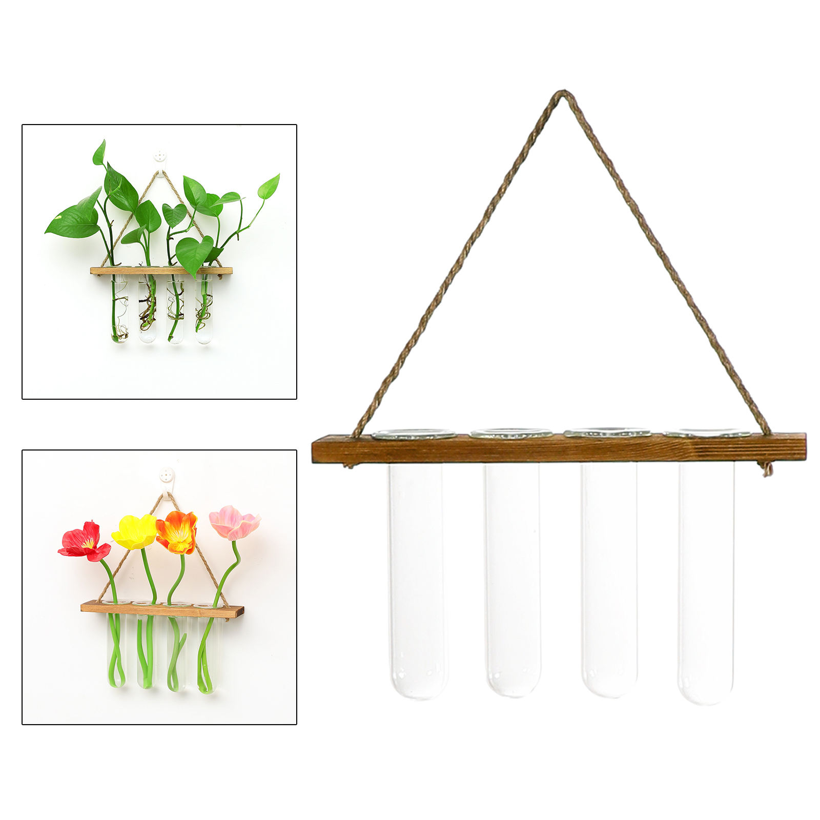 ing Clear Glass Tube Vases Planter Terrarium with Wooden er for Greenery Hydroponic Plant