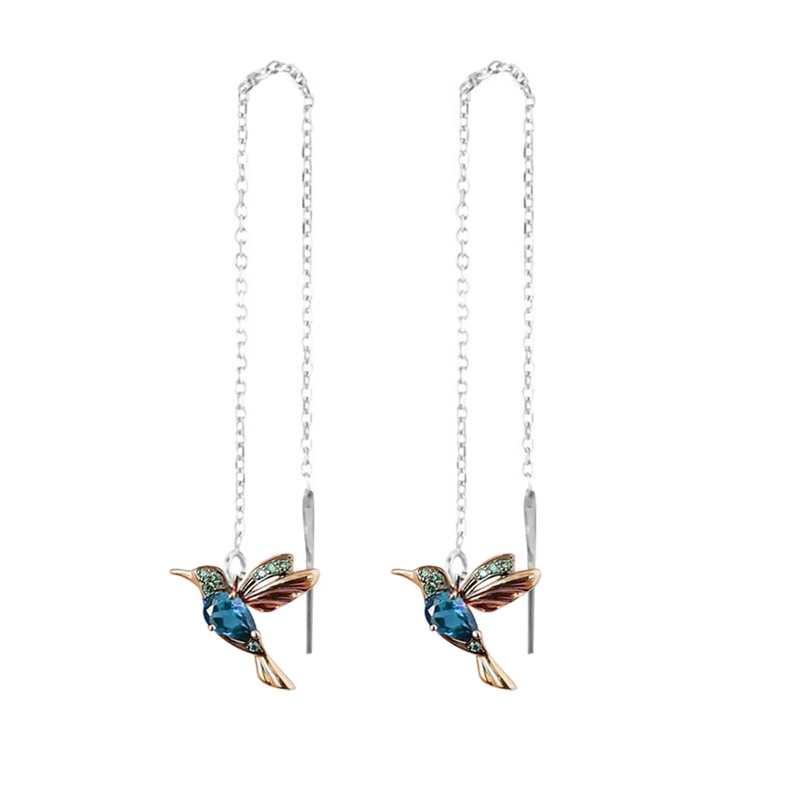Hummingbird Long Drop Earrings Bird Pendant Tassel Crystal Pendant EarringsBDZF 