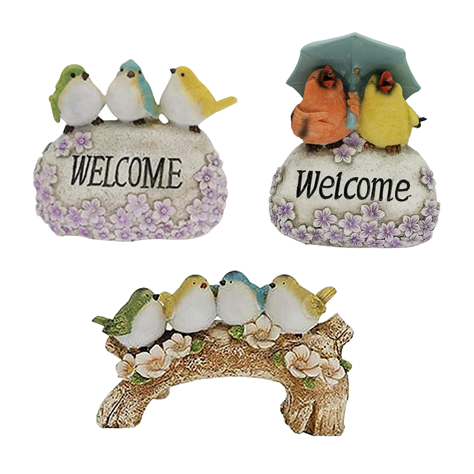 Solar LED Welcome Sign Yard Garden Birds Statue Lawn Decor for Flower Beds