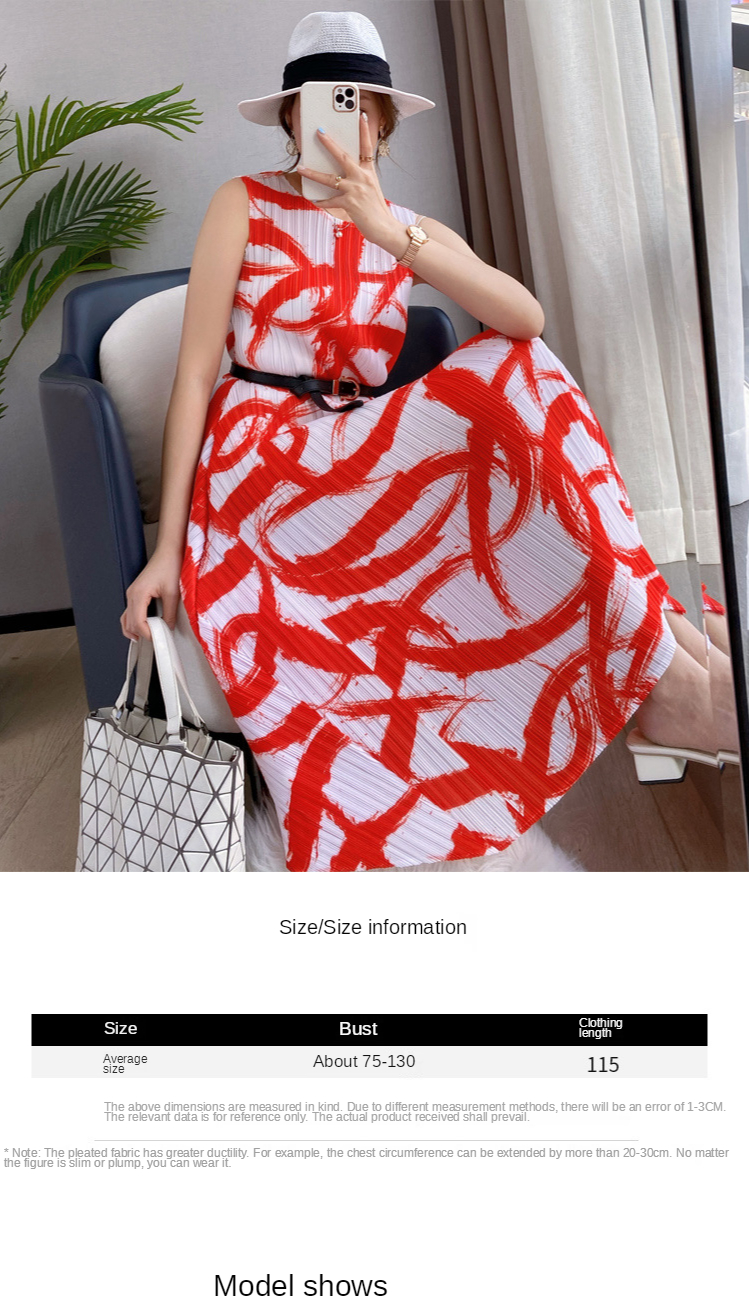 Redução de Idade Miyake Vestido Plissado Verão Novo O-pescoço Curto-mangas Soltas Gordura mm Capa Carne Moda Grande Balanço Lanterna 2021 1 Moda Feminina