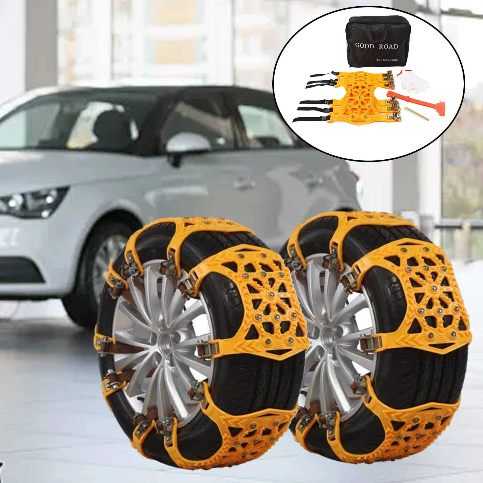 6x Snow Chains, Applicable Tire Width 165-265mm Upgrade Tire Chain Belt for Snowy Roads Winter Driving Muddy Roads Emergencies