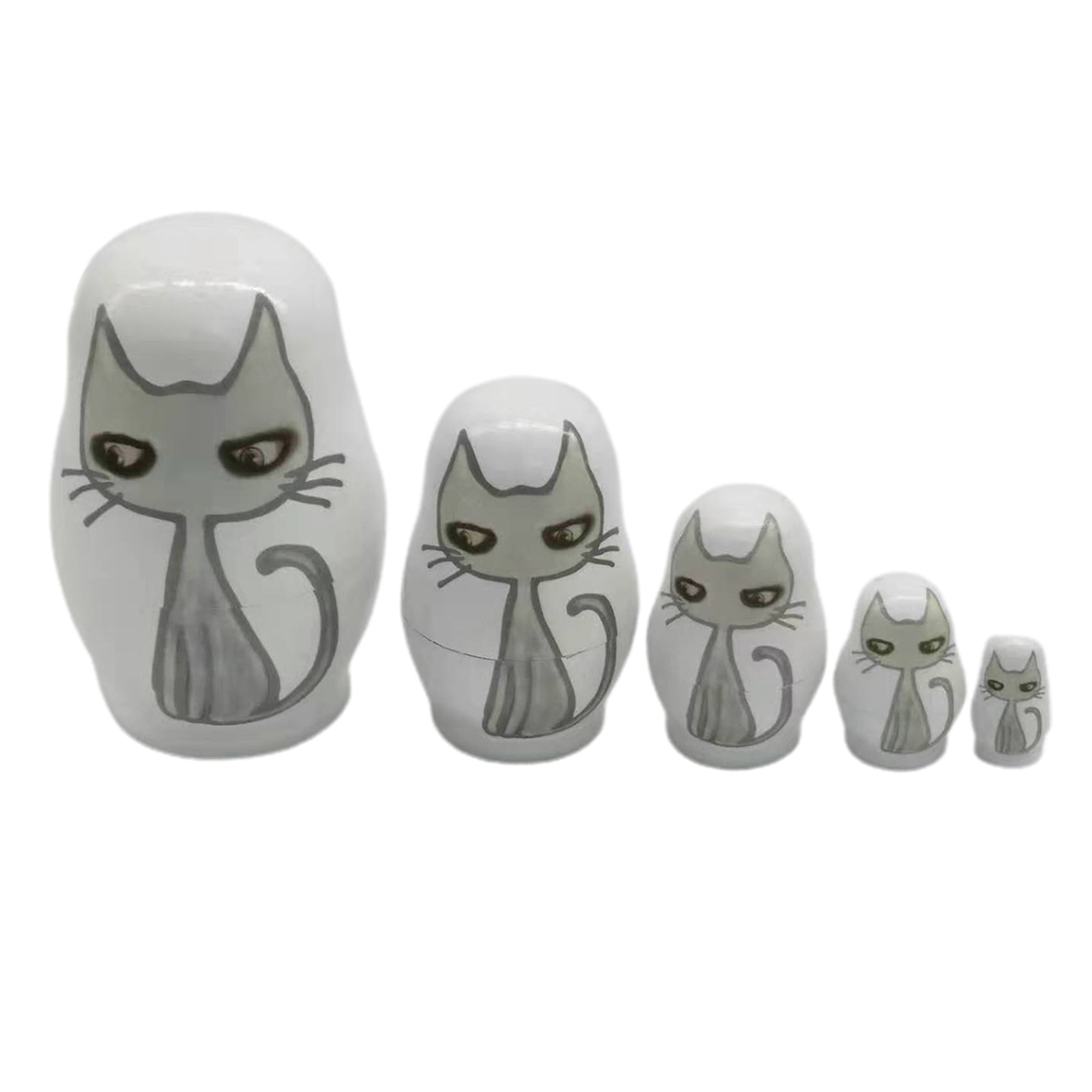5Pcs Russian Nesting DollsMatryoshka Doll for Kids Christmas Decorations, Wooden Toys Gifts, Cute Cartoon Cat Pattern