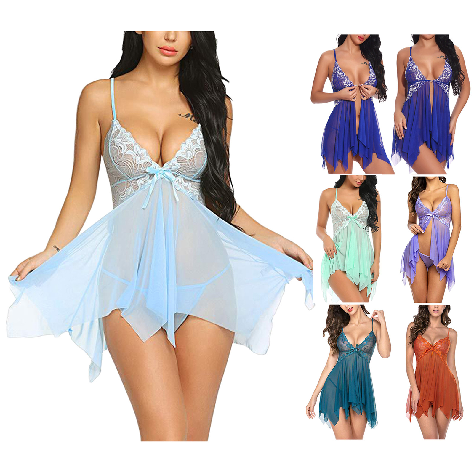 Women Sexy Erotic Lingerie Front Closure Babydoll Nightdress Thong Set Attractive Sleepwear Night Dress Robe Pijama Mujer пижама