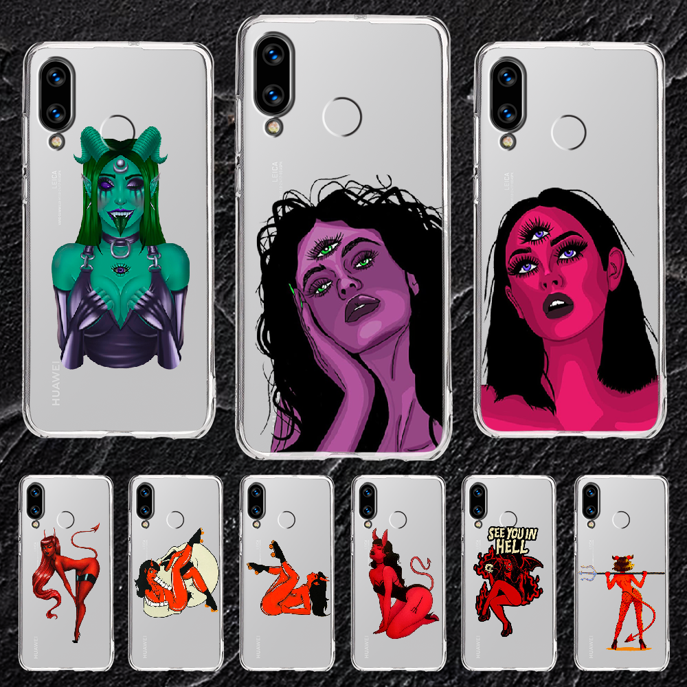 Ins Devil Bad girl succubus чехол для телефона прозрачный для Huawei Honor  6 7 8 9 10 10i 20 A C X Lite Pro Play Прозрачный 3D чехол | AliExpress