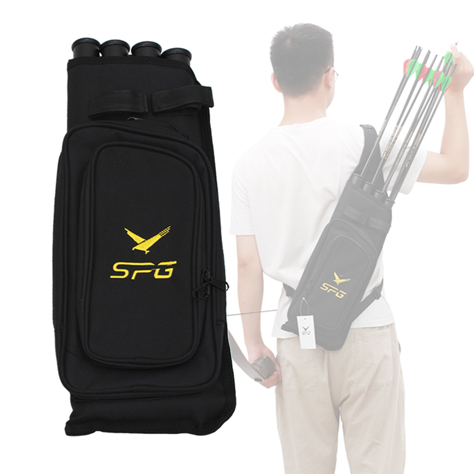 Archery Hunting Arrow Quiver 4 Tubes Adjustable Back Quiver Arrow Bag for Compound Bow and Arrows Outdoor Hunting Training