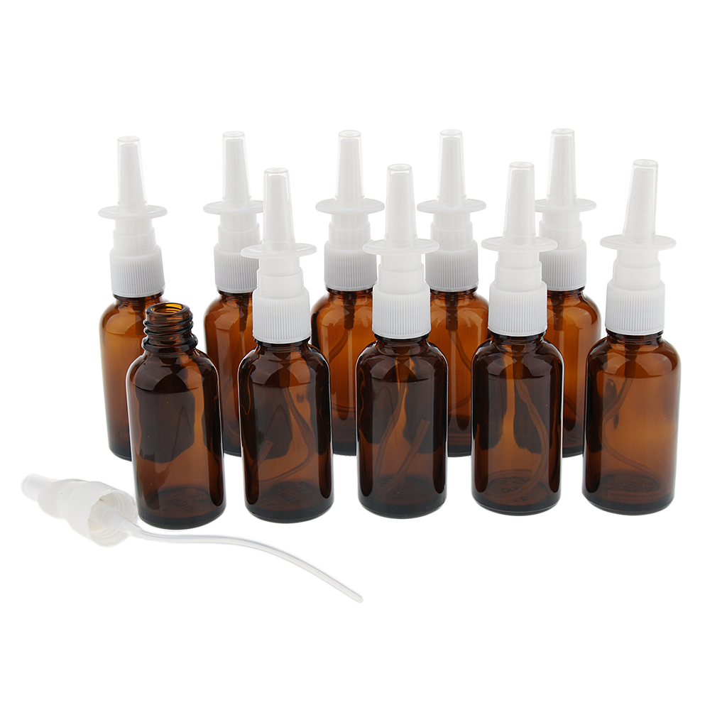 10Pcs Empty Refillable Glass Nasal Spray Bottles Fine Mist Pump Vials 30ml Suit for Makeup Water Perfumes Essential Oils etc.