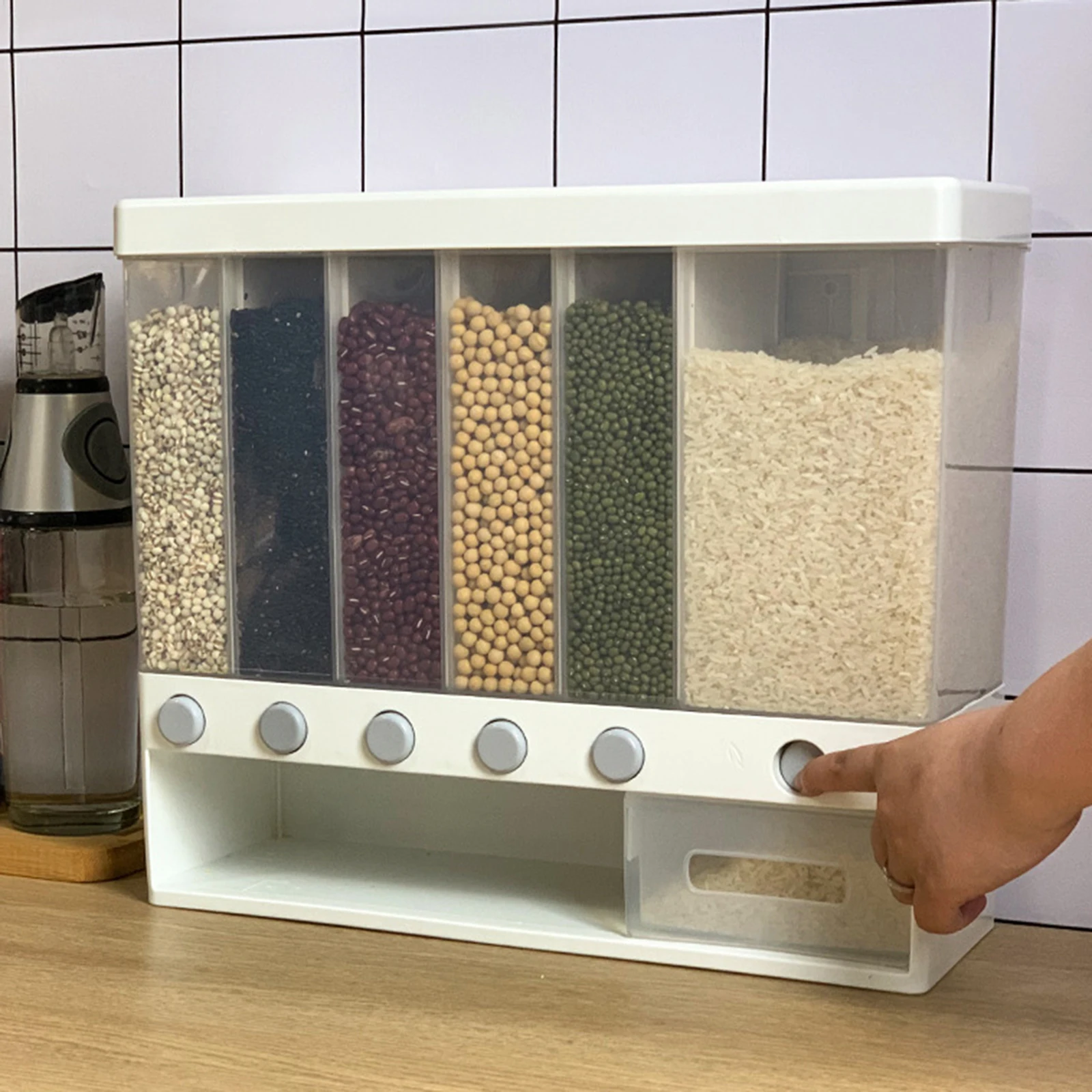 Wall-Mounted Seperated Cereal Dispenser Organizer for Rice Beans Sugar