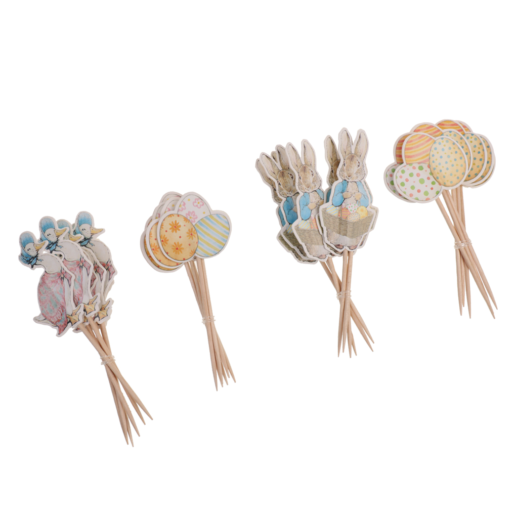 24pcs/ Set Cute Duck Rabbit Egg Style Cupcake Topper Easter Festival Food Sticks Decor Home Party Accessory